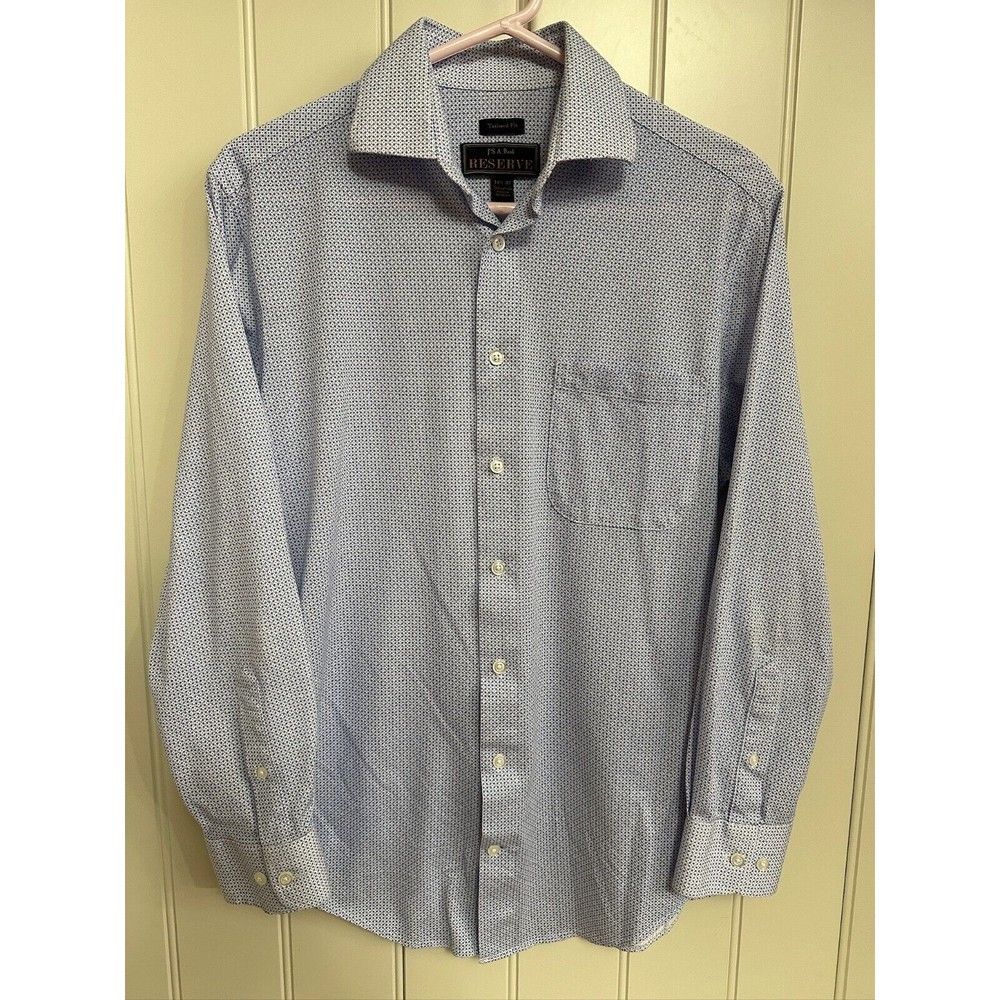 JoS A Bank Reserve Shirt Mens White Blue Button Front Long Sleeve Sz 14 1/2 - 32